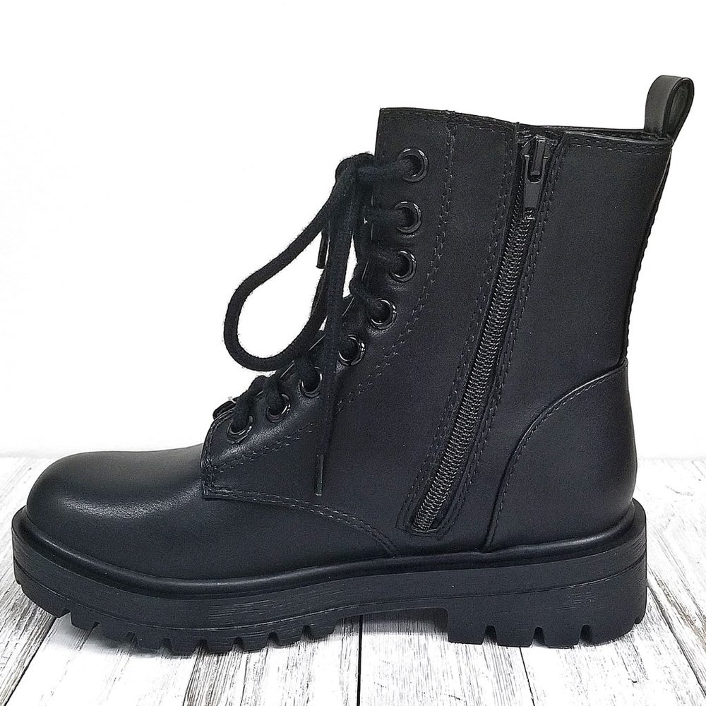 Women's Black Combat Boots - Lace-Up Moto Platform - Picture 3 of 5